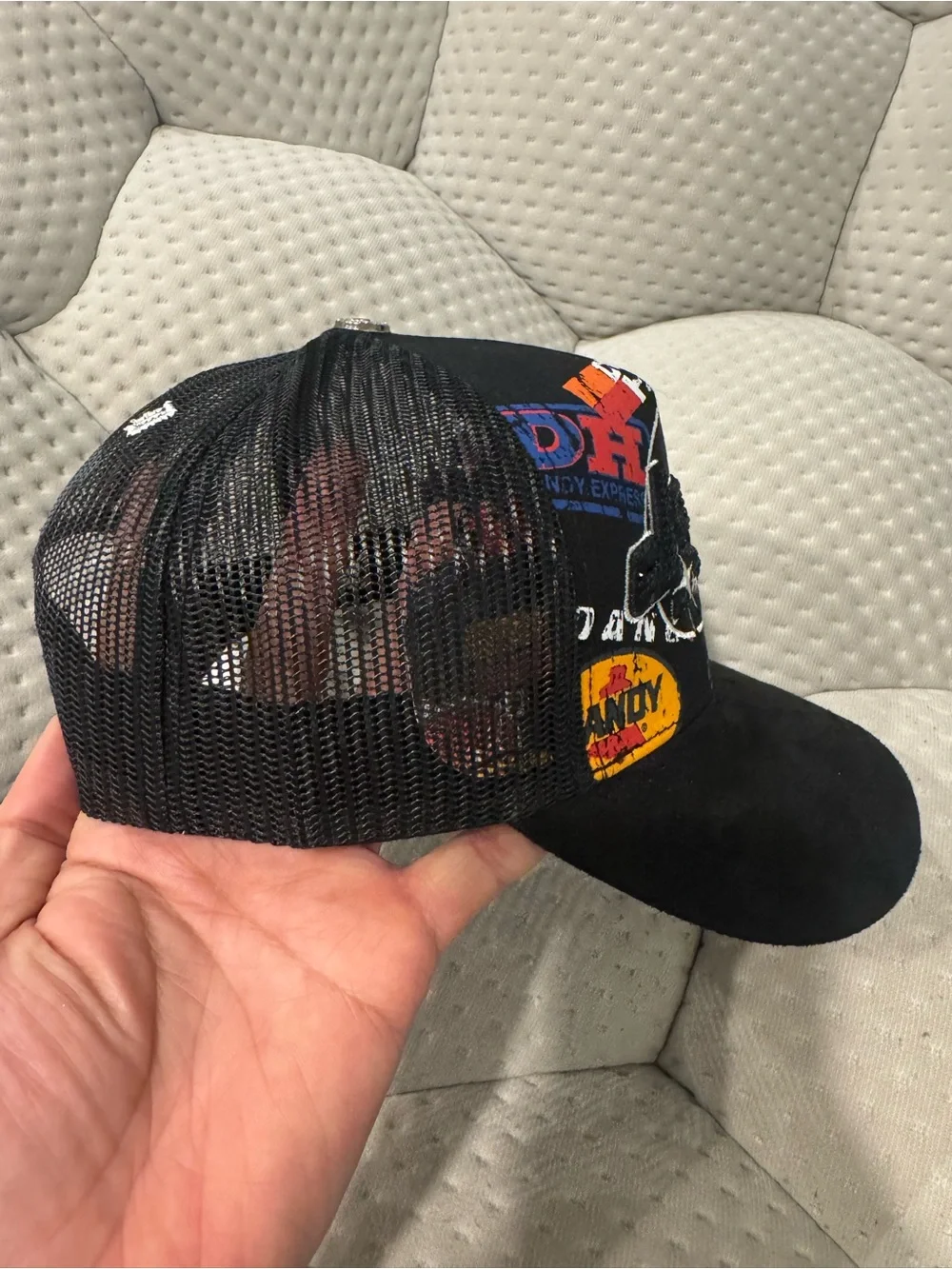 Black Graphic Baseball Cap with black rhinestones